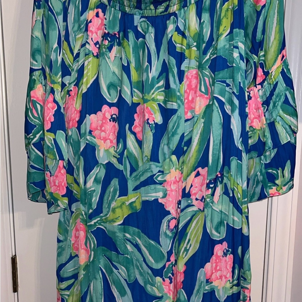 Lilly Pulitzer Blue and Pink Floral Midi Dress